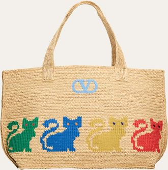 Valentino Garavani Raffiachat Large Embroidered Tote Bag