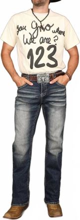 American West Embroidered Western Jeans In Dark Blue Denim