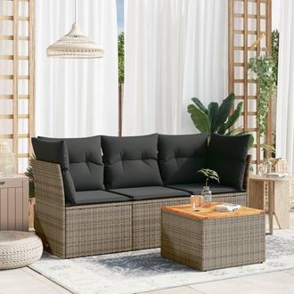 vidaXL Set De Sof&aacute;s De Jard&iacute;n 4 Pzas Y Cojines Rat&aacute;n Sint&eacute;tico Gris Vidaxl