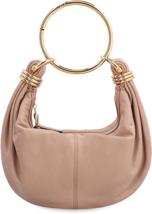 Chlo&eacute; Womens Leather Hobo Bag With Top Handle Pink Calf Shoulder