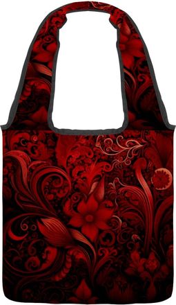 Generic Mysterious Red Flower Reversible Canvas Shoulder Tote - Double-Sided Print, 12oz Cotton, 27cm Drop, Fold-Flat Bag for Travel, Shopping, Street Outings