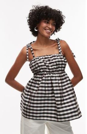Topshop Check Taffeta Babydoll Top in Black Multi at Nordstrom Rack, Size 4 Us (Fits Like 0-2) Uk