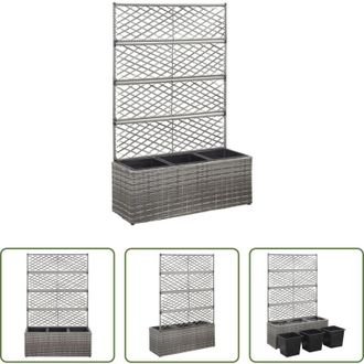 vidaXL Fioriera con traliccio - Letto Rialzato a Traliccio 3 Vasi 83x30x130cm Polyrattan Grigio