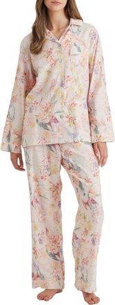 Papinelle Sleepwear Bailey Cozy Floral Cotton Blend Pajamas in Champagne at Nordstrom, Size Large