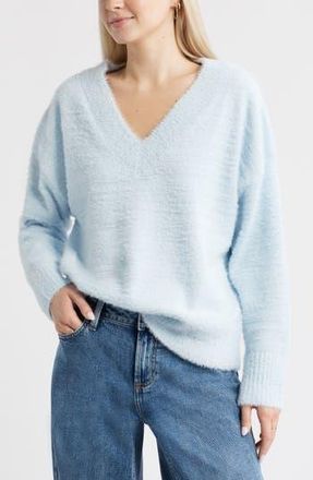 BP. Fuzzy V-Neck Sweater in Blue Skyride at Nordstrom Rack, Size X-Small