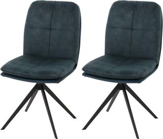 Hhg Hhg - Lote De 2 Sillas De Comedor 178, Silla De Cocina Sill&oacute;n, Posici&oacute;n Autom&aacute;tica Giratoria, Metal Tela/textil, Azul
