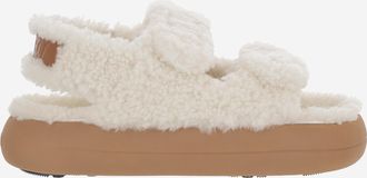 Moon Boot Womens Shearling Sandals With Thick Sole White