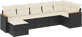 vidaXL Set De Comedor De Jard&iacute;n 7 Pzas Y Cojines Rat&aacute;n Sint&eacute;tico Negro Vidaxl