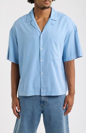 Elwood Oversize Cotton Blend Camp Shirt in Blue Plaid at Nordstrom, Size Xx-Large