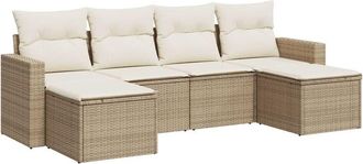 vidaXL Juego De Sof&aacute;s Jard&iacute;n Con Cojines 6 Pzas Rat&aacute;n Sint&eacute;tico Beige Vidaxl