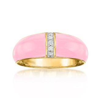 Ross-Simons Pastel Pink Enamel Dome Ring With Diamonds in 18kt Gold Over Sterling