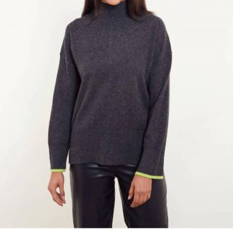 Isla Alex Mock Neck Sweater In Charcoal/citrus