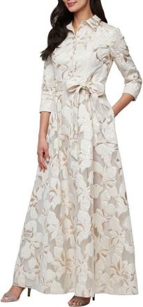 Alex Evenings Metallic Jacquard Ballgown in Ivory Gold at Nordstrom, Size 12P