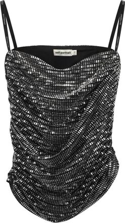 Self Portrait Top met strasssteentjes en dunne bandjes - Dames - Tops - Grijs - Maat: S Poliester