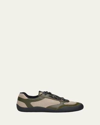 Prada Mens Speedrock Leather and Mesh Sneakers