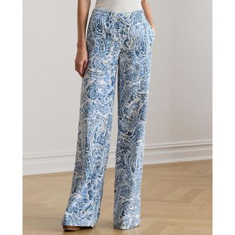 Ralph Lauren Losse broek met wijde pijpen van linnen met paisleyprint