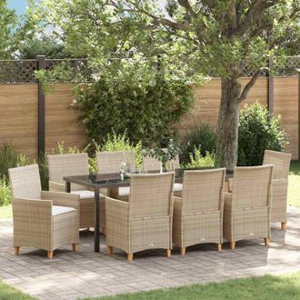 vidaXL Conjunto De Comedor De Jard&iacute;n 9 Pcs Beige Rat&aacute;n Sint&eacute;tico Vidaxl