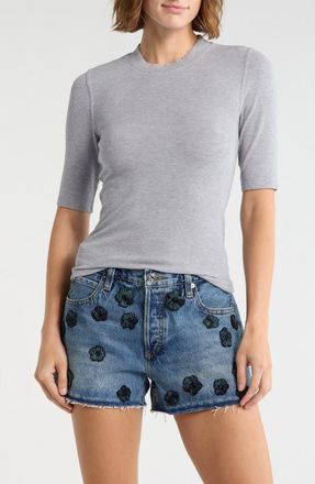 Frame Denim The Heathered Ribbed Crewneck Crop T-Shirt in Heather Grey at Nordstrom Rack, Size X-Small