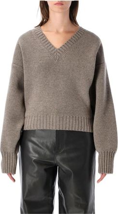 R&oacute;he Sculptural Compact V Neck - Dames - Truien - Bruin - Maat: 2XS Wol