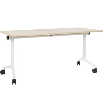 Beliani Beliani - Rectangular Modern Folding Desk with Casters Portable Mobile Table 160 x 60 cm Metal Frame Light Wood and White Cavi