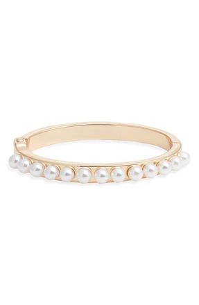 Open Edit Faux Pearl Orb Bangle in White- Gold at Nordstrom