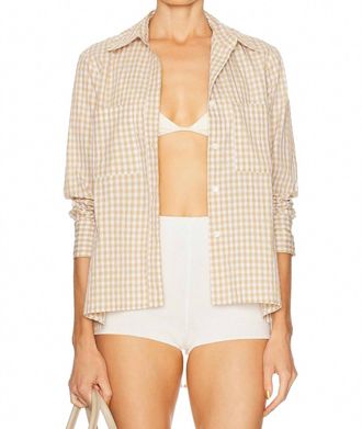 Enza Costa Textured Gingham Shirt In Sand Gingham