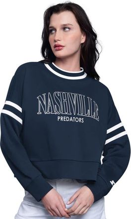 Starter Womens Starter Navy Nashville Predators Power Play Cropped Pullover Sweatshirt at Nordstrom, Size Xx-Large