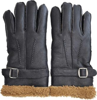 TruClothing Sheepskin Leather Gloves Winter Shearling Lined Buckle Strap