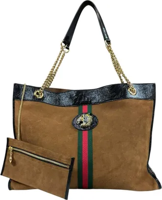 Gucci Black Brown Suede Leather Pouch Tote Bag (Pre-Owned)