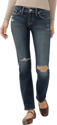 Silver Jeans Co Britt Ripped Low Rise Slim Straight Leg Jeans in Bonnie at Nordstrom, Size 24 X 31
