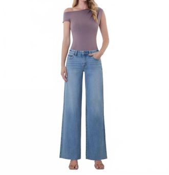 Flying Monkey Mid Rise Raw Hem Wide Legs Jeans In Red