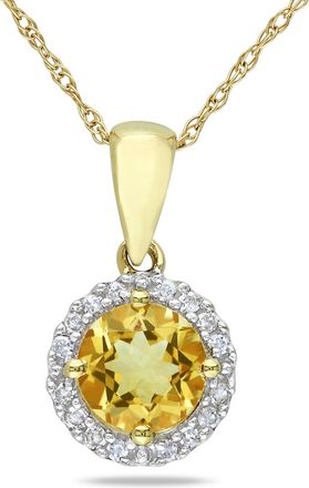 Mimi & Max 3/4 CT TGW Citrine and 1/10 CT TW Diamond Halo Pendant with Chain in 10k Yellow Gold