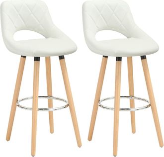 Woltu Woltu Set Di 2 Sgabelli Da Bar Con Schienale E Poggiapiedi, Realizzati In Similpelle E Legno Massello, Seduta Ben Imbottita, 43x43x91 Cm, Bianco