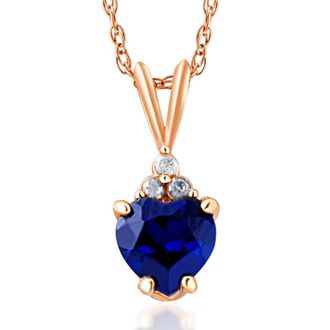 Pompeii3 1/2ct Diamond & Blue Sapphire Heart Pendant 10K Rose Gold