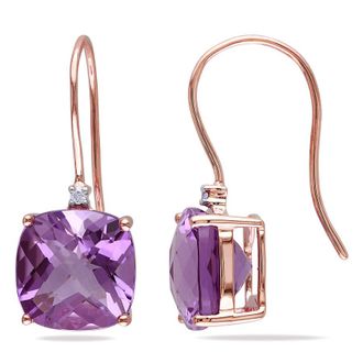 Amour 7 CT TGW Cushion Cut Checkerboard Amethyst Earrings with Diamonds In 10K Rose Gold