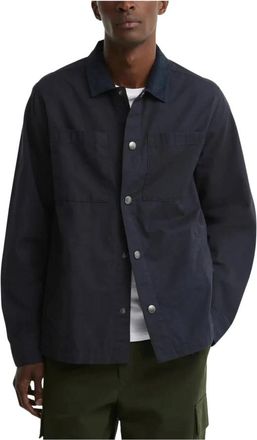 Barbour Jassen, Heren, Blauw, XL, Katoen, Overshirt met corduroy kraag van twill