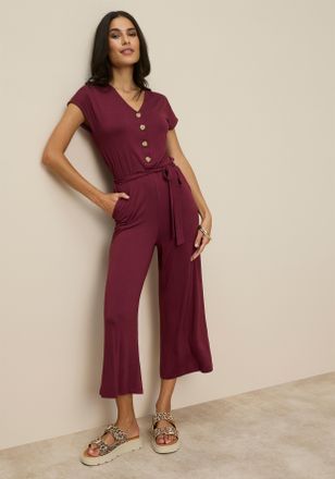 Tamaris Culotte-Overall TAMARIS, Damen, Gr. 34, N-Gr, bordeaux, Jersey, Obermaterial: 95% Viskose, 5% Elasthan, unifarben, figurumspielend ca. Mitte Wade, V-A