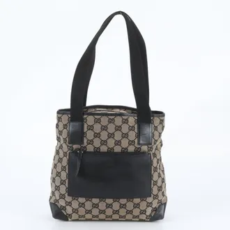 Gucci Black Brown Leather Canvas Handbag Shoulder Bag Tote Bag (Pre-Owned)