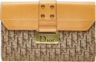 Dior Beige Brown Canvas Leather Long Wallet (Bi-Fold) (Pre-Owned)