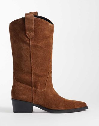 Vagabond Shoemakers Kelsey stivali western al ginocchio in camoscio marrone chiaro-Neutro