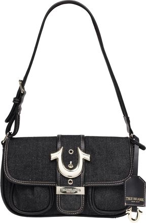 True Religion Double Pocket Denim Satchel with Horseshoe Hardware