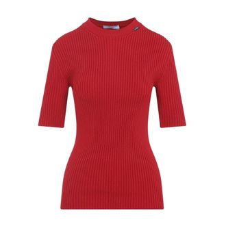 Prada Truien & Vesten, Dames, Rood, S, Wol, Triangle Logo Ribbed Knit Top