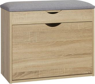 HOMCOM Homcom - Entryway Shoe Bench with Cushion Storage Cabinet for Living Room Natural