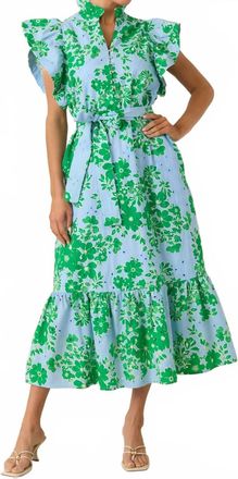 Entro Fresh Air Floral Maxi Dress In Blue & Green