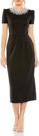 Mac Duggal Hand Embellished Rhinestone Neckline Column Dress in Black at Nordstrom, Size 14
