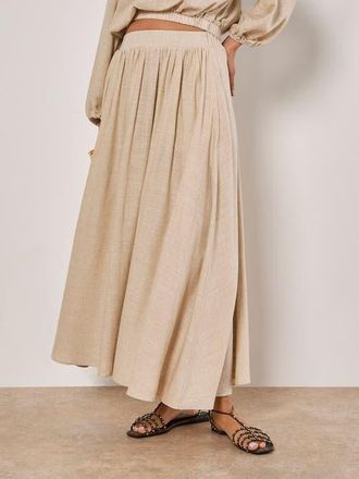 Apricot Linen Pleated Full Midi Skirt in Stone at Nordstrom, Size Xx-Large