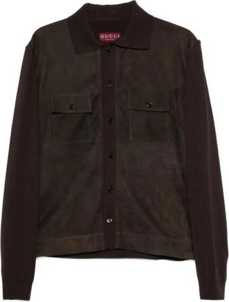 Gucci L/S Shirt Soft Suede with Knit - Heren - Zomerjassen - Bruin - L - Su&egrave;de - Jassen