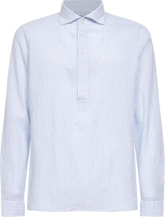 D4.0 Overhemd met Knoopsluiting en Strepen - Heren - Casual Overhemden - Blauw - 4XL - Katoen - Overhemden