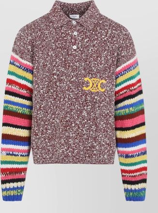 Celine polo sweater striped sleeves ribbed trims