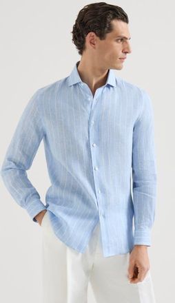 Brunello Cucinelli Chalk stripe shirt in Azure at Nordstrom, Size Xxx-Large Eu